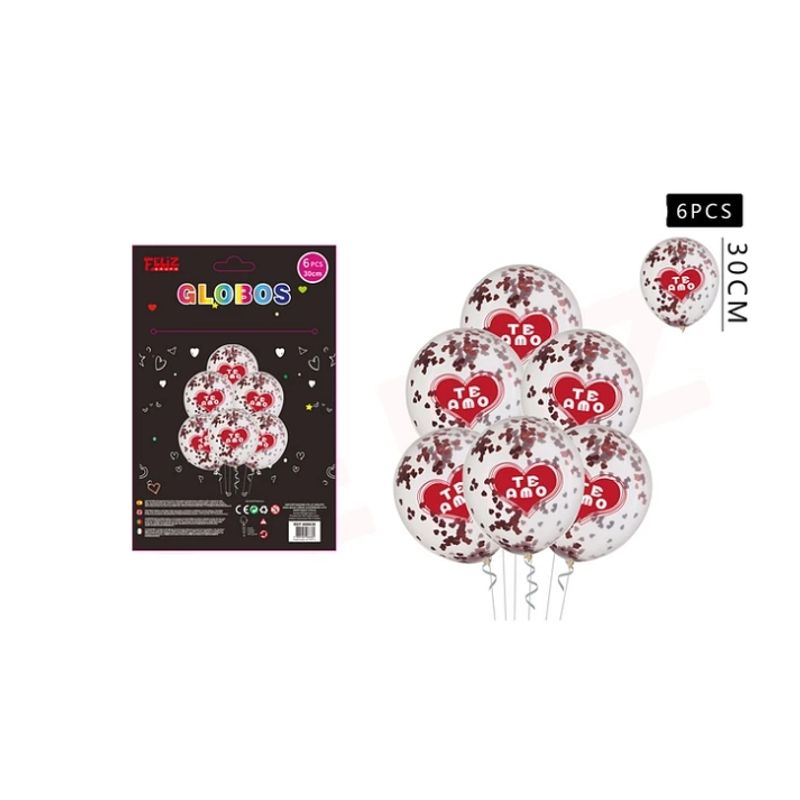 GENERICO - Set Globos Te Amo Con Detalles Burdeos 30 Cm 6 Pcs