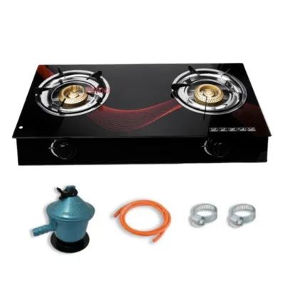 LINE Cocinilla Encimera a Gas Licuado Vidrio 2 Platos + KIT de Instalación