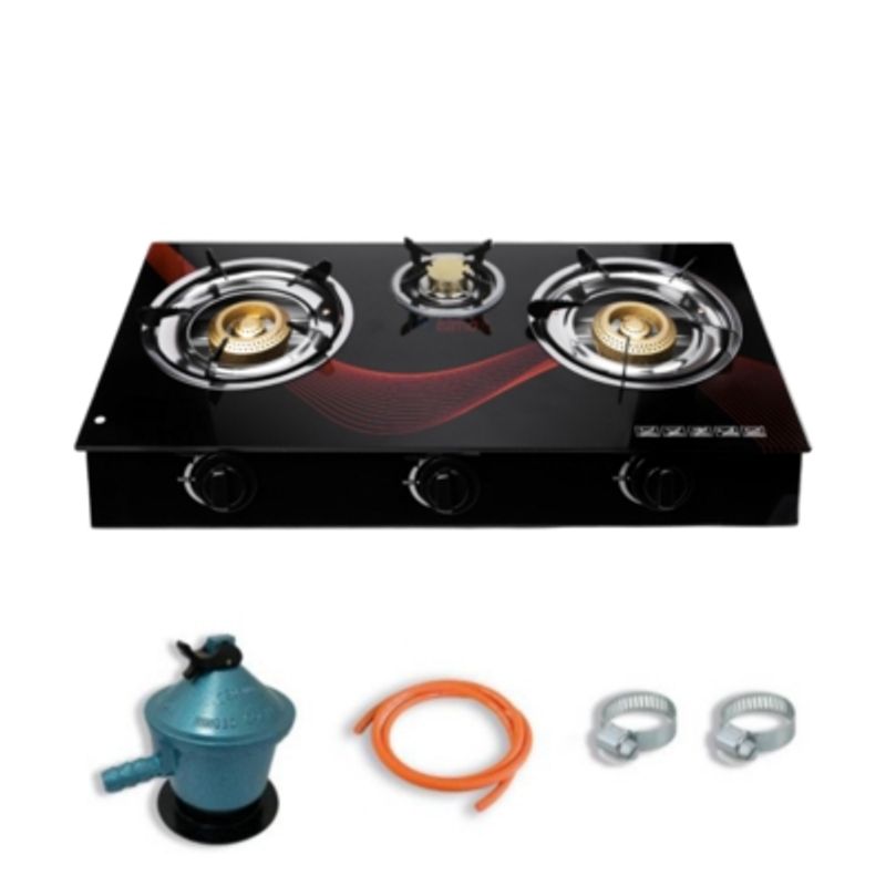 LINE - Cocinilla Encimera a Gas Licuado Vidrio 3 Platos + KIT de Instalación