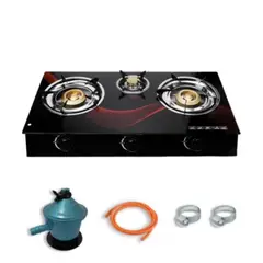 LINE - Cocinilla Encimera a Gas Licuado Vidrio 3 Platos + KIT de Instalación