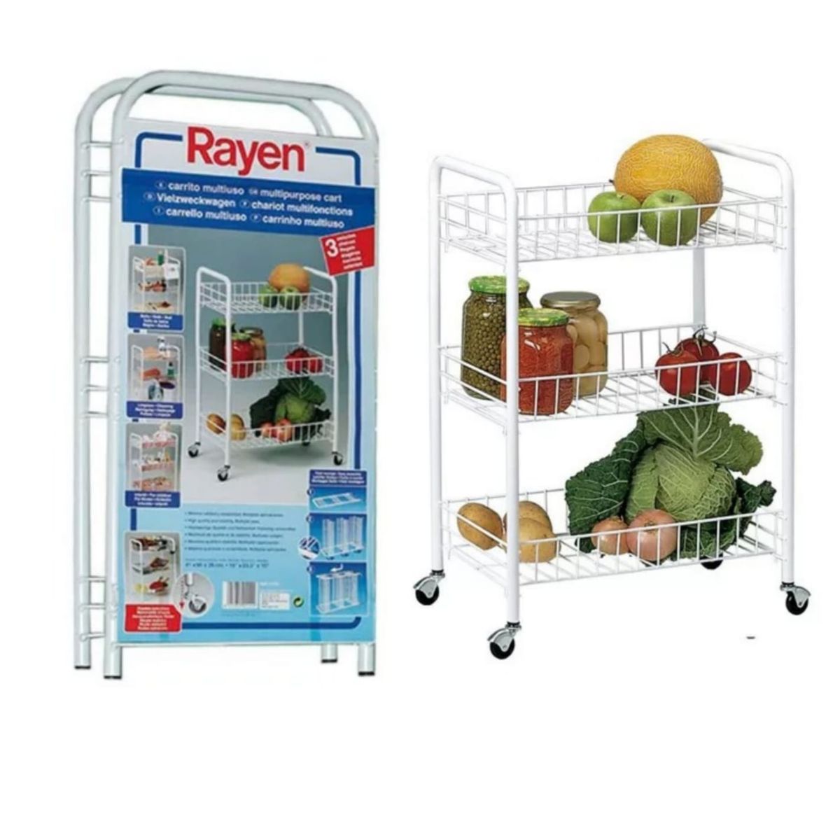 GENERICO - Carrito De Cocina Multiusos, 3 Estantes, 41x26x60 Cm. Rayen