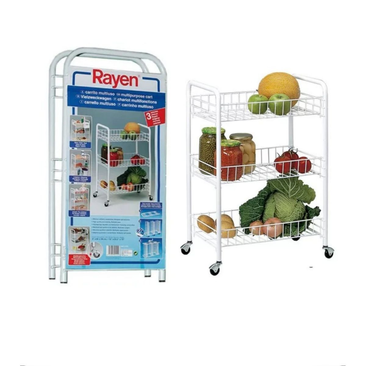 GENERICO - Carrito De Cocina Multiusos, 3 Estantes, 41x26x60 Cm. Rayen