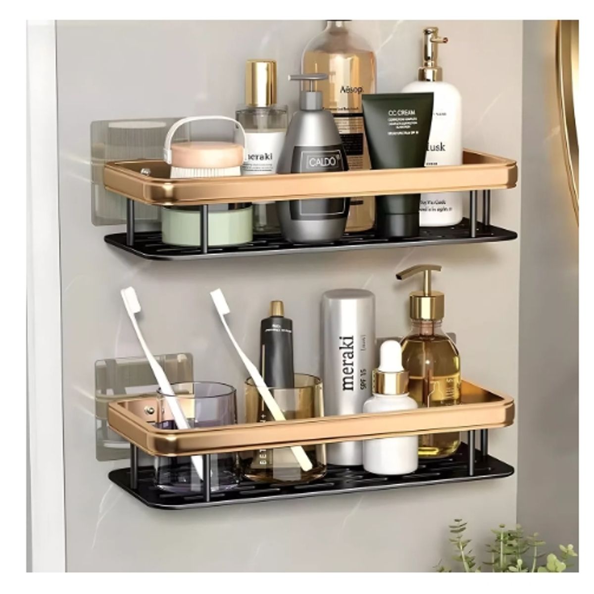 GENERICO - Organizador De Ducha Set X2 Repisa Baño Adhesivo
