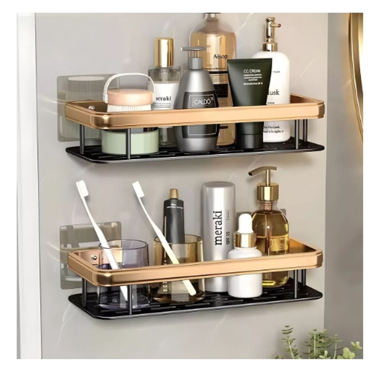 GENERICO - Organizador De Ducha Set X2 Repisa Baño Adhesivo