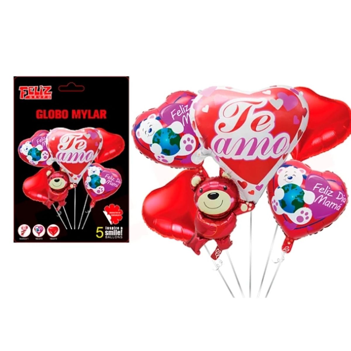 GENERICO - Set Globos Te Amo Con Ositos Estampados