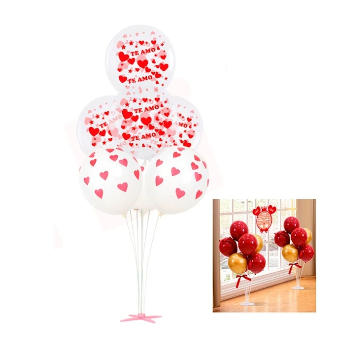 GENERICO - Set Globos Te Amo Corazón Con Soporte 7 Pcs