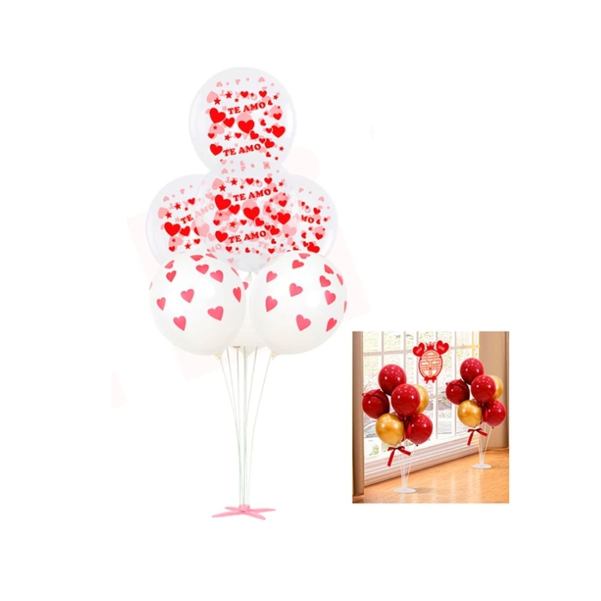 GENERICO - Set Globos Te Amo Corazón Con Soporte 7 Pcs