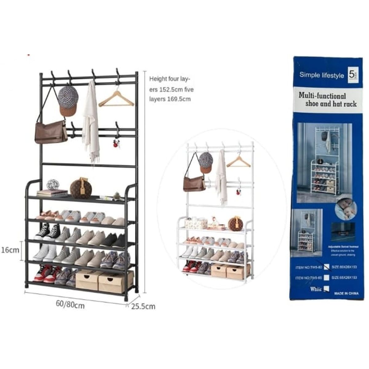 GENERICO - Zapatero Organizador Colgador  Perchero Color Negro 5 niveles