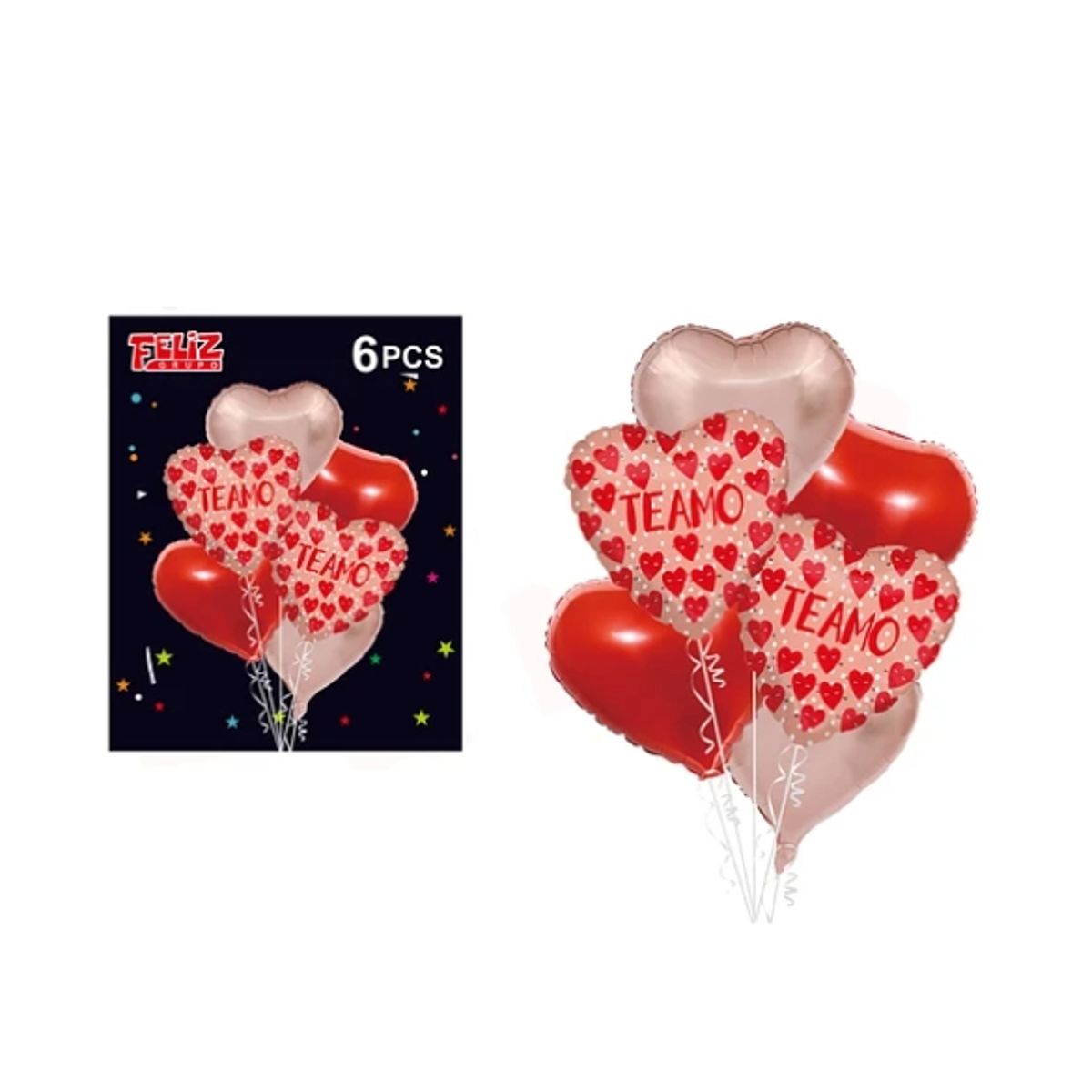 GENERICO - Set Globos Te Amo De Corazónes 6 Pcs