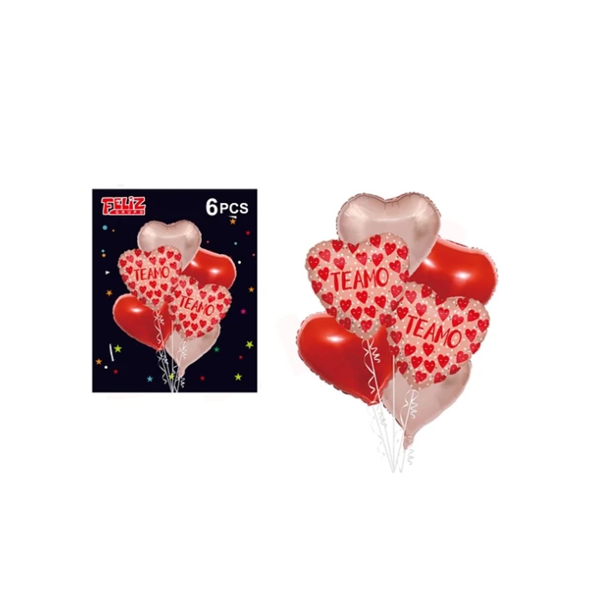 GENERICO - Set Globos Te Amo De Corazónes 6 Pcs