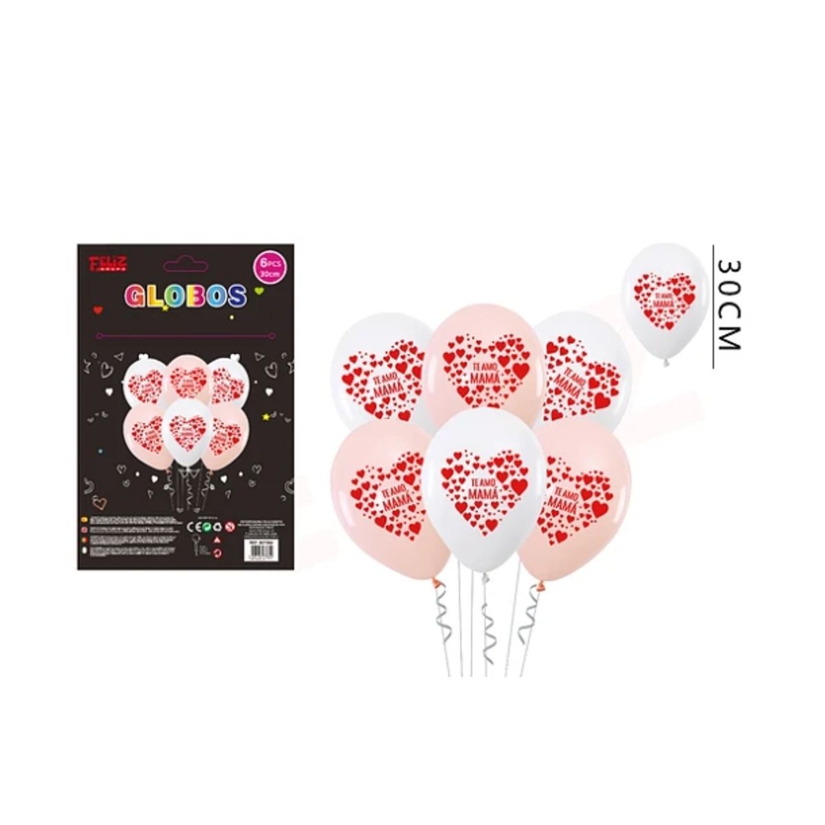 GENERICO - Set Globos Te Amo Mamá Con Corazones