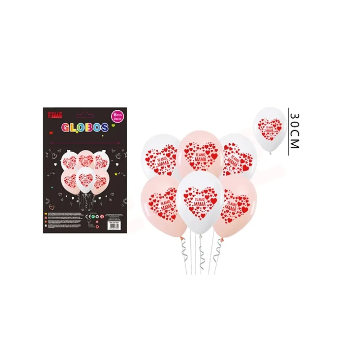 GENERICO - Set Globos Te Amo Mamá Con Corazones