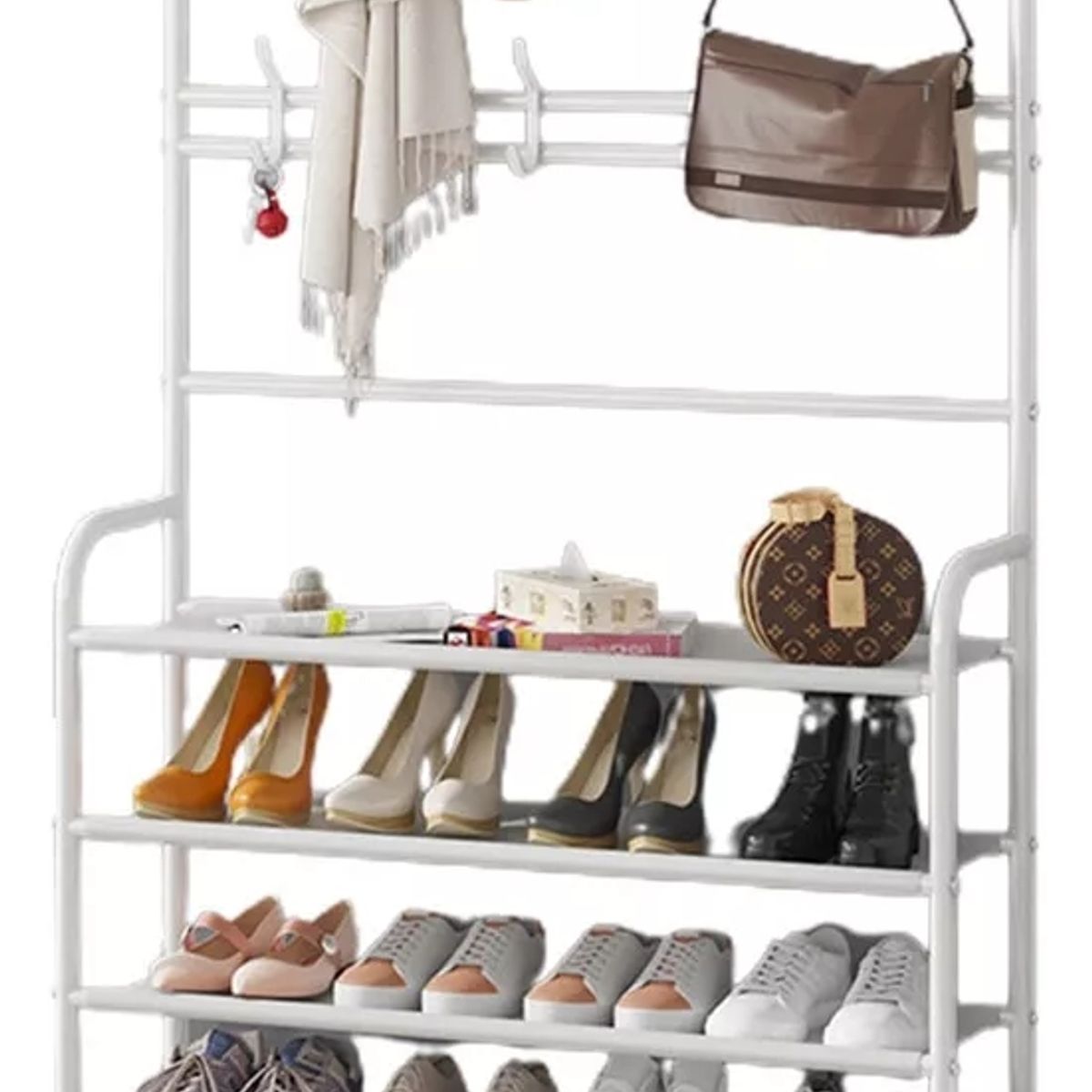 GENERICO - Perchero Metálico 60cm Con Zapatero De 5 Niveles