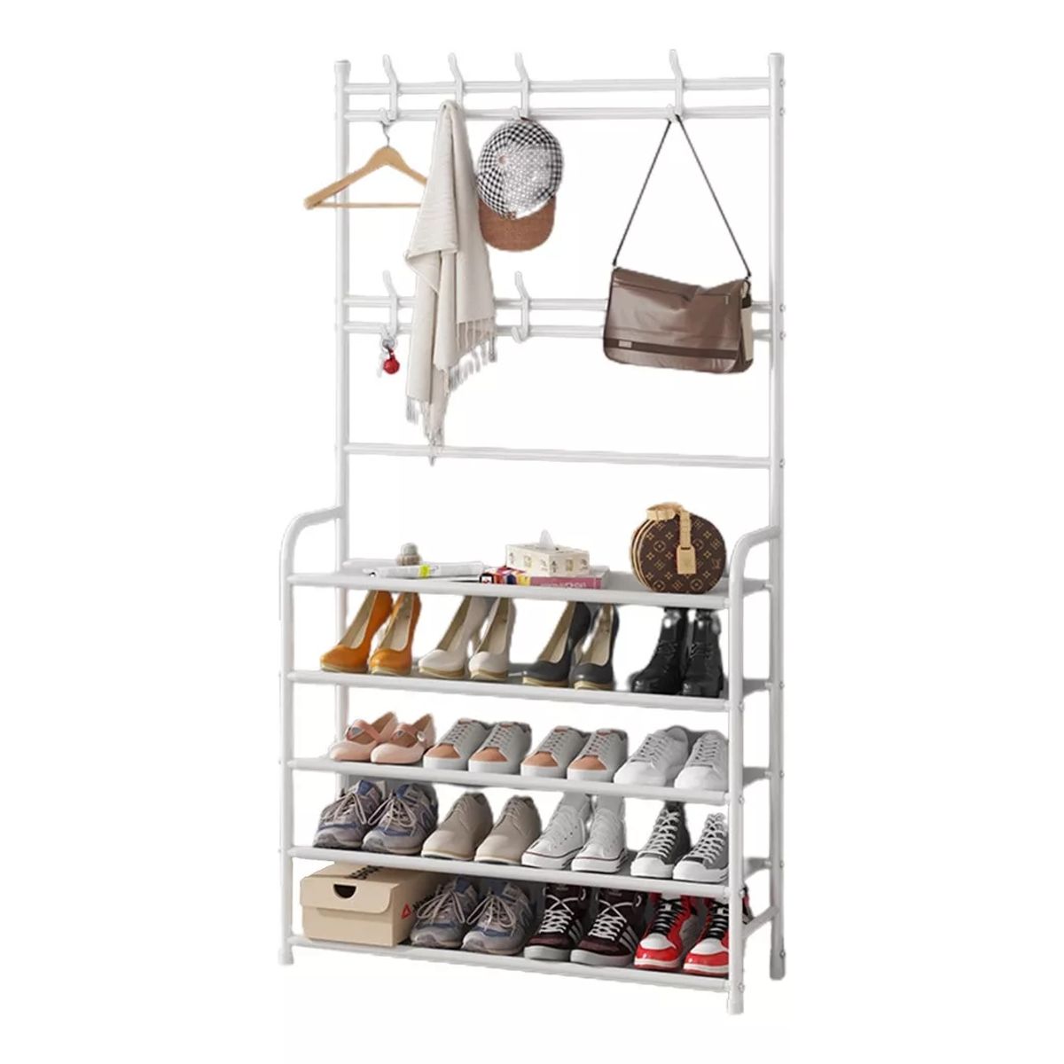 GENERICO - Perchero Metálico 60cm Con Zapatero De 5 Niveles