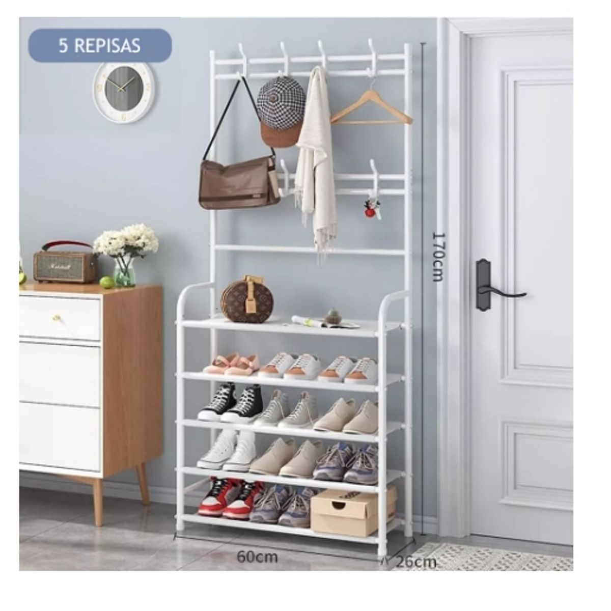 GENERICO - Perchero Metálico 60cm Con Zapatero De 5 Niveles