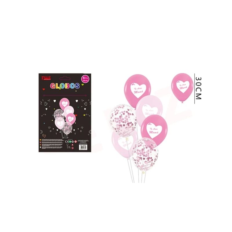 GENERICO - Set Globos Te Amo Mamá Rosado 6 Pcs