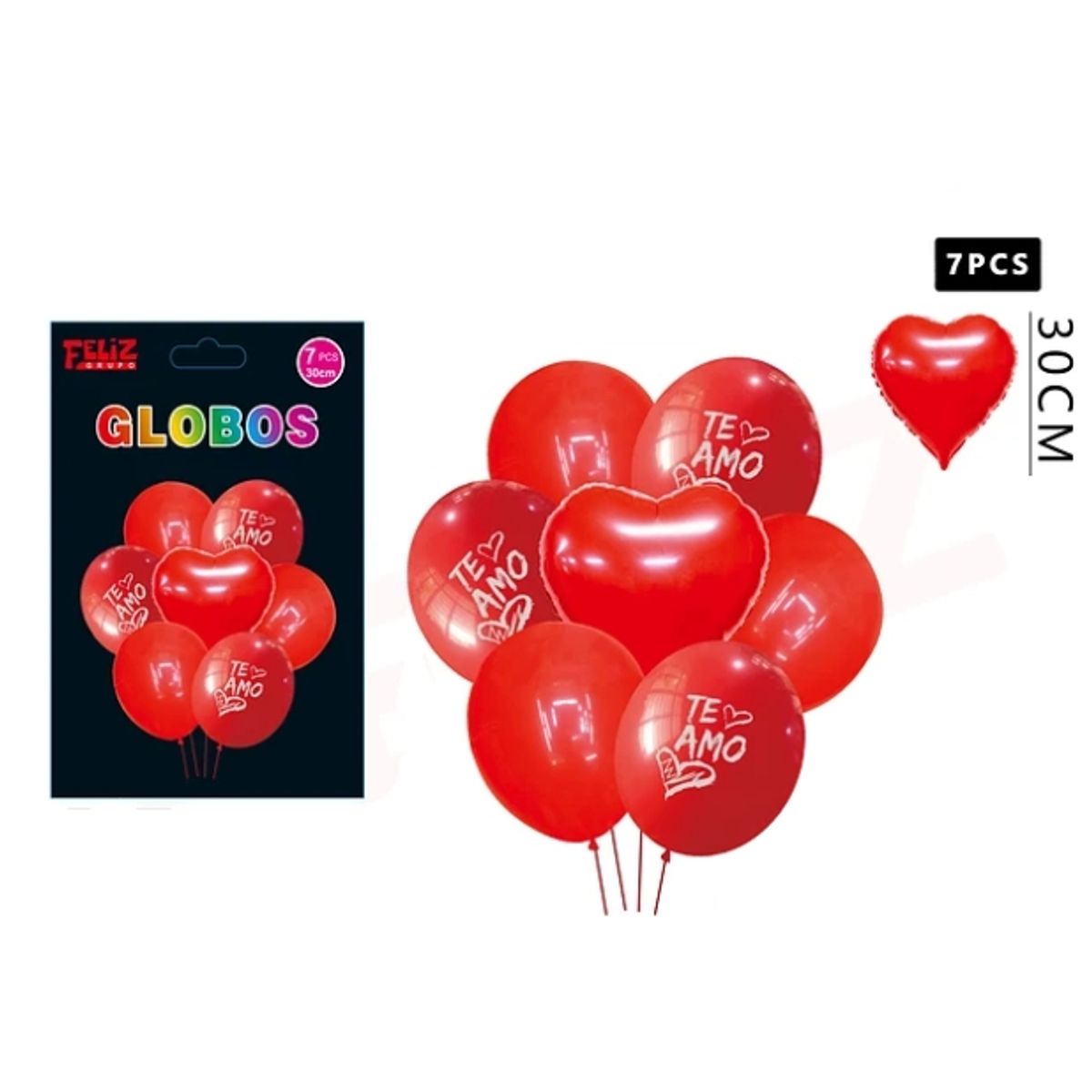 GENERICO - Set Globos Te Amo Rojo 7 Pcs