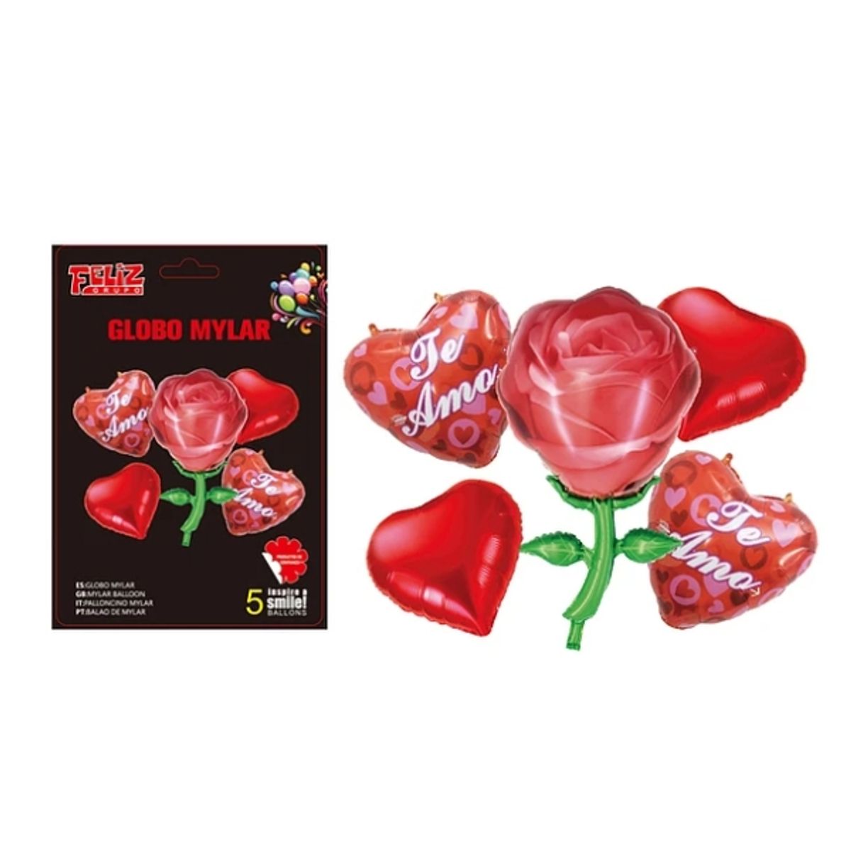 GENERICO - Set Globos Te Amo Y Rosas 5 Pcs