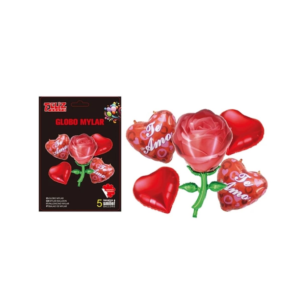 GENERICO - Set Globos Te Amo Y Rosas 5 Pcs