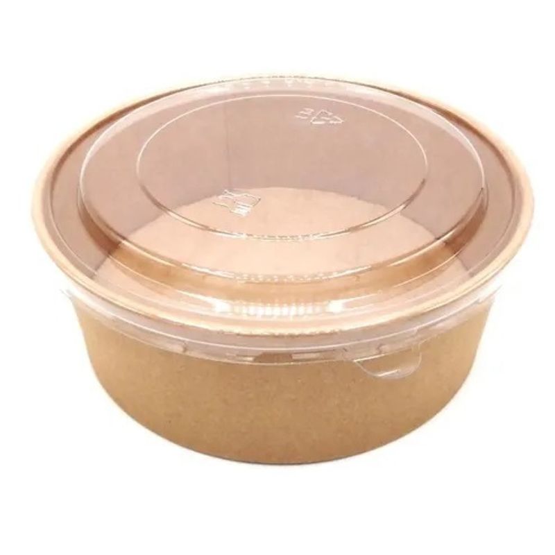 GENERICO - Envase desechable de cartón con tapa - Kraft Bowl 1100ML.