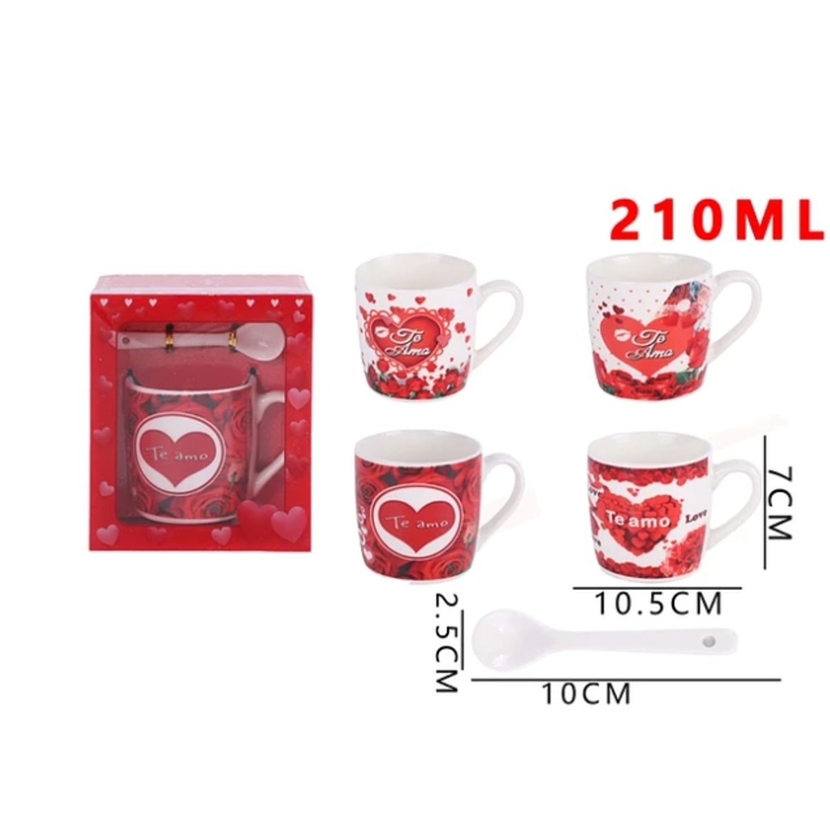 GENERICO - Tazón De Ceramica Con Cucharon Frases Te Amo 10.5x7 Cm 210 Ml