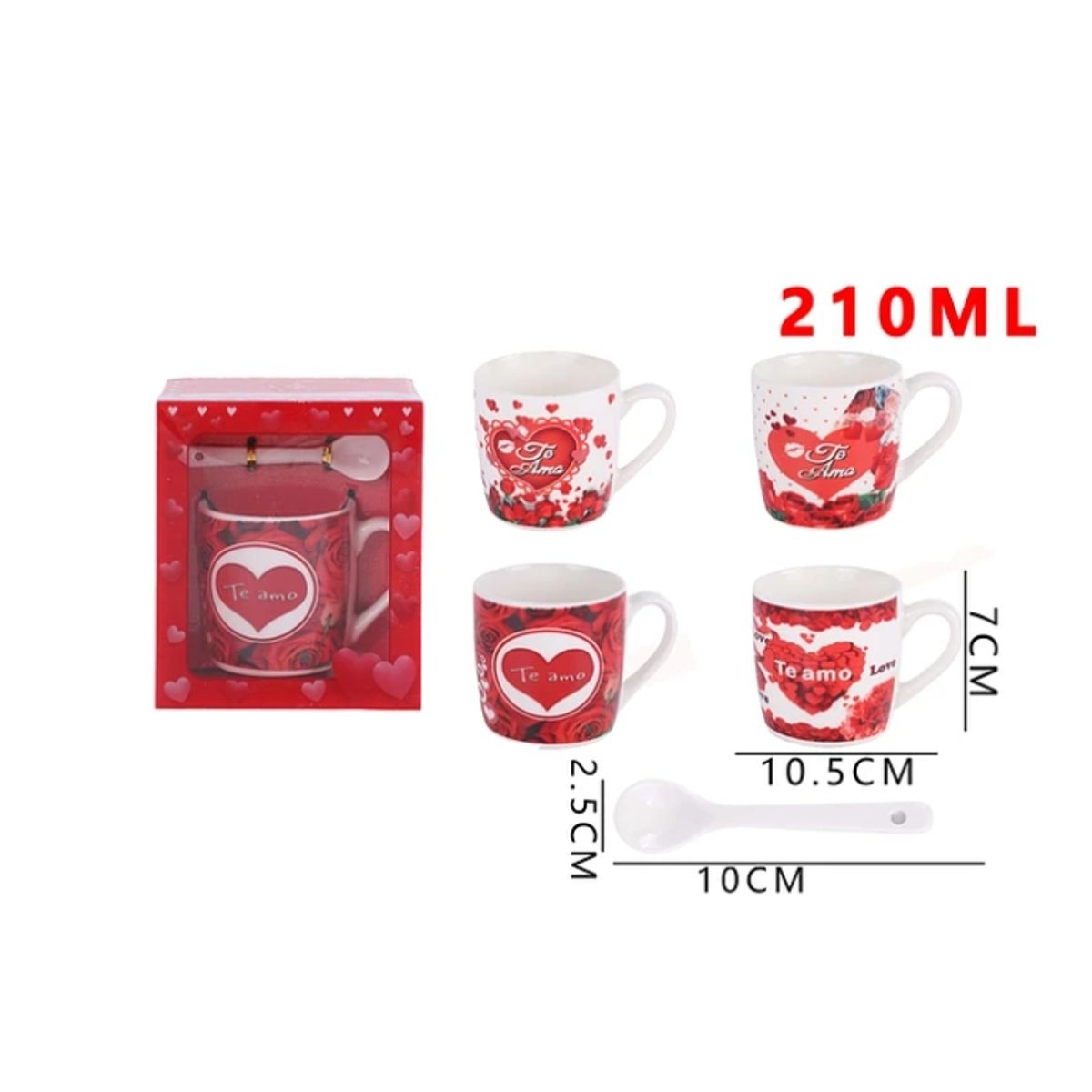 GENERICO - Tazón De Ceramica Con Cucharon Frases Te Amo 10.5x7 Cm 210 Ml