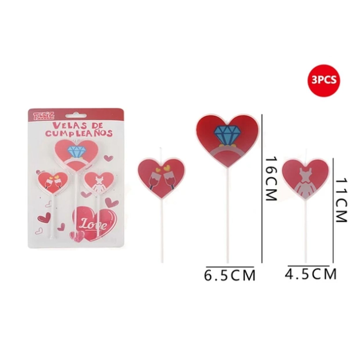 GENERICO - Vela De Cumpleaños Corazón Bride 3Pcs