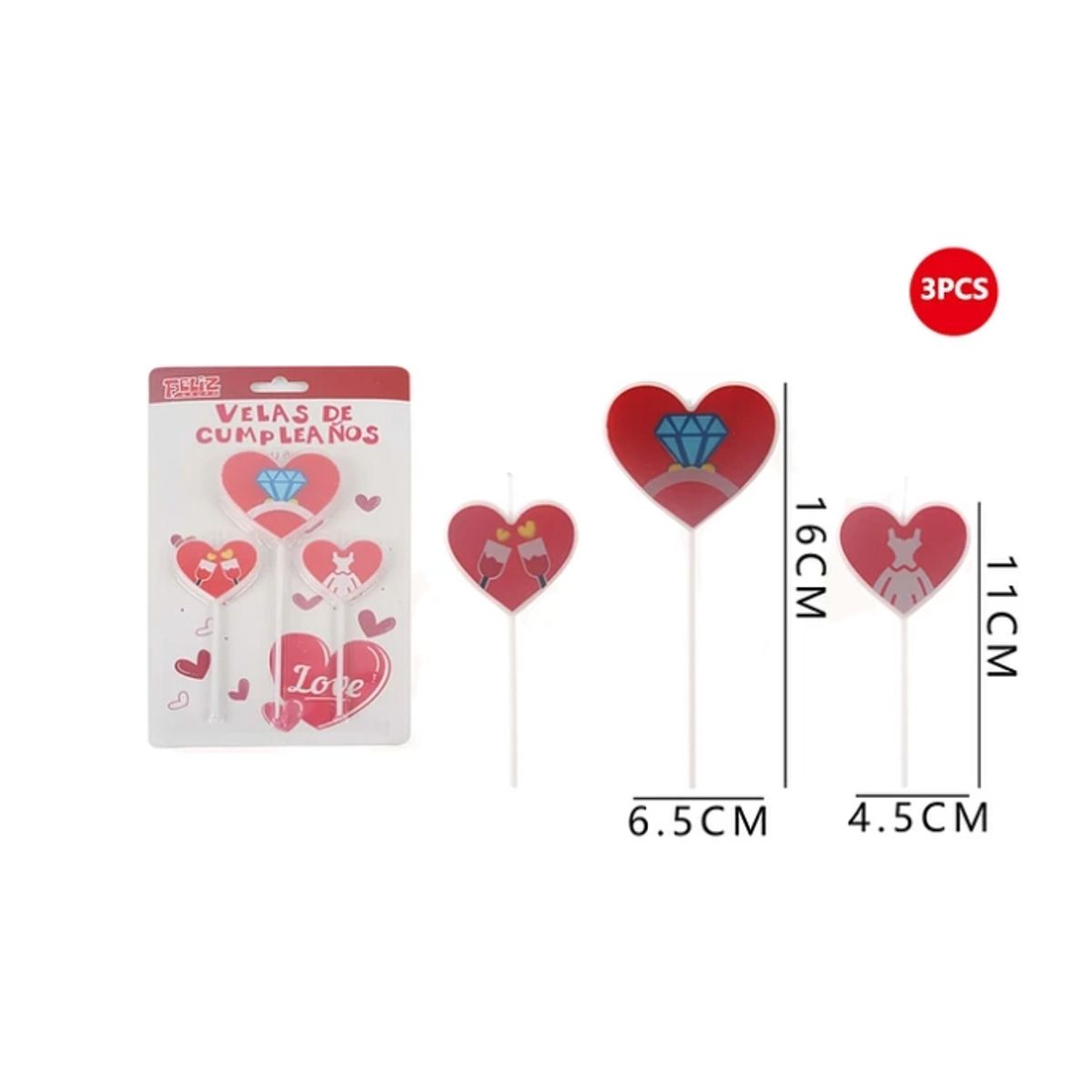 GENERICO - Vela De Cumpleaños Corazón Bride 3Pcs