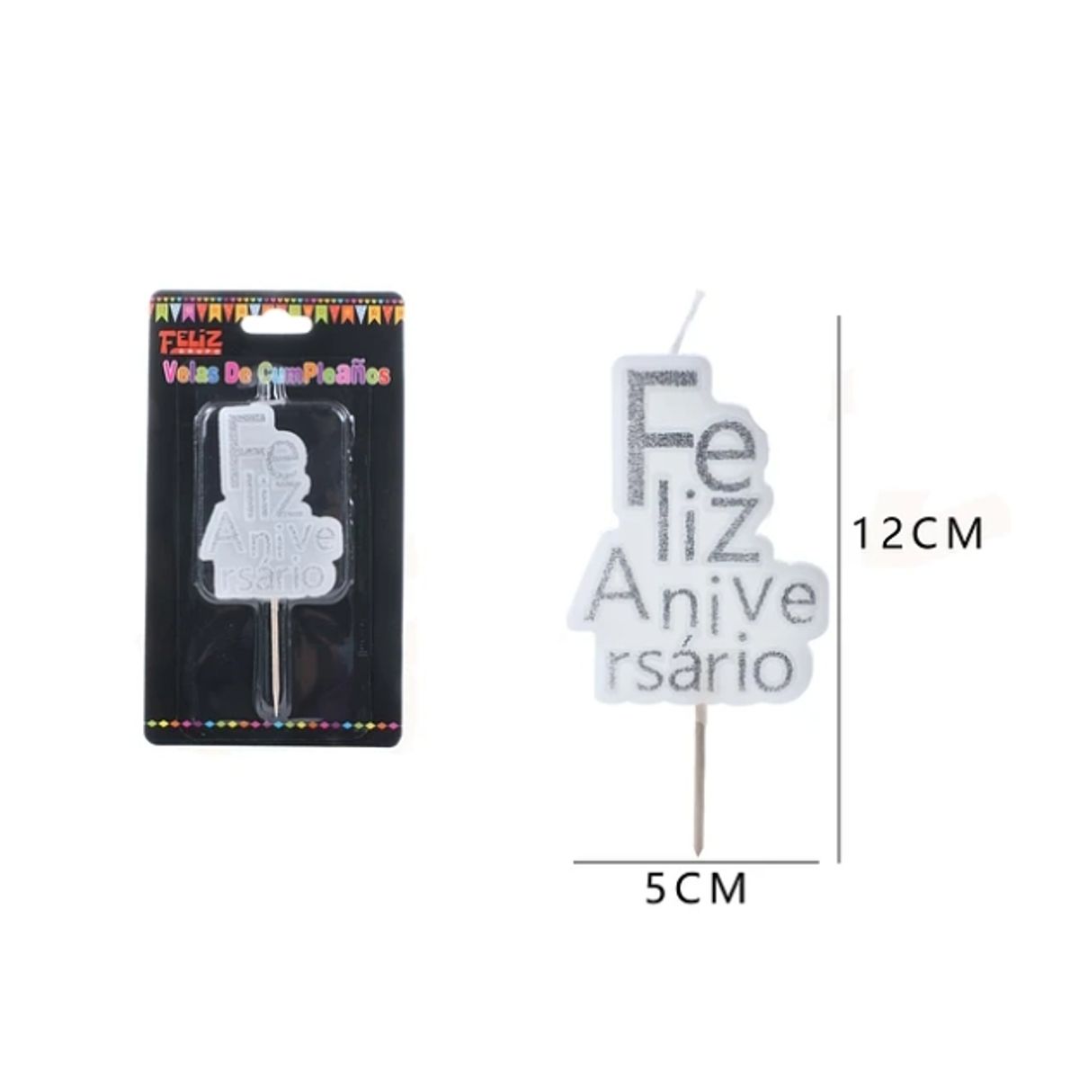 GENERICO - Velas Feliz Aniversario Plata 1 Pc