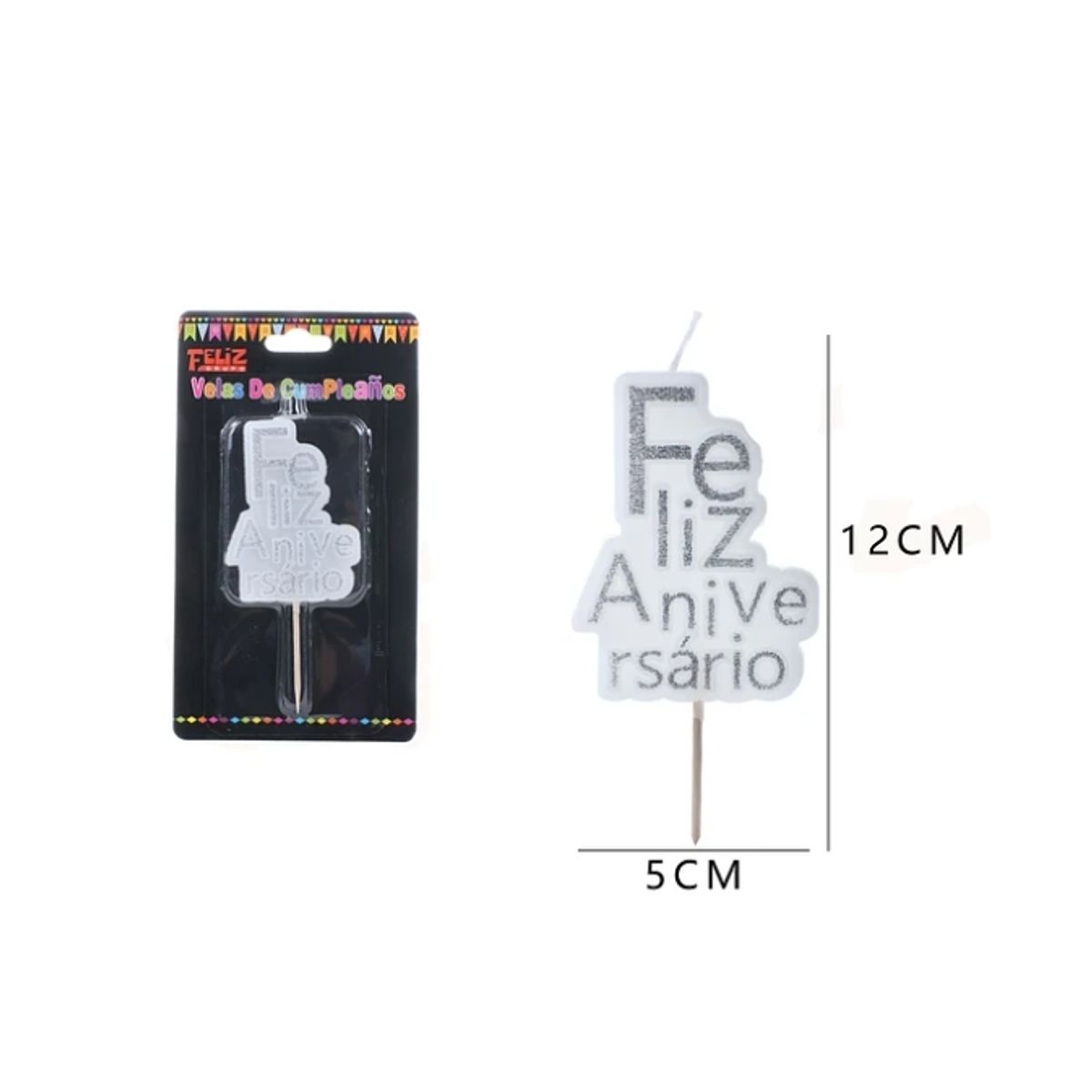 GENERICO - Velas Feliz Aniversario Plata 1 Pc