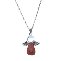 GENERICO - Collar Ángel Dije de la Guarda Piedra Arena Dorada con Cadena de Acero