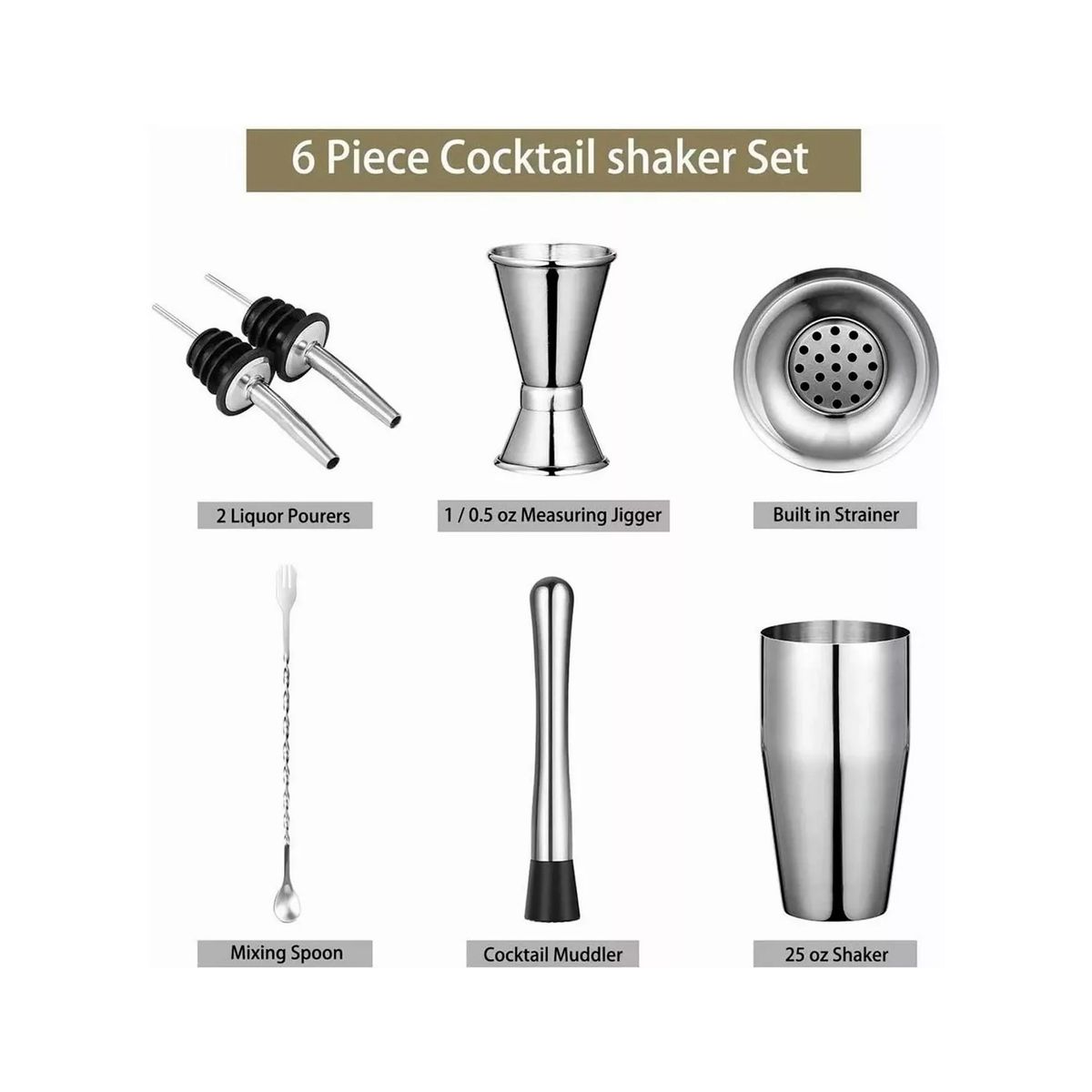 GENERICO - Juego De Cocteleria Set 6 Piezas Acero Inoxidable