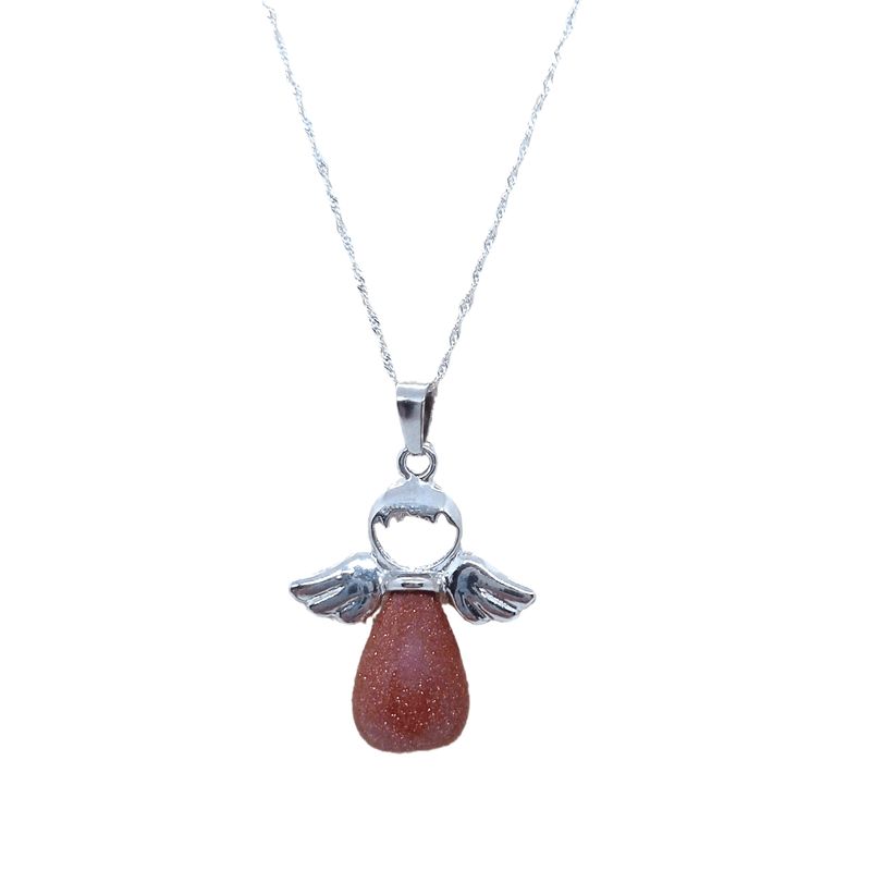 GENERICO - Collar Dije Ángel de la Guarda Piedra Arena Dorada Cadena Plata