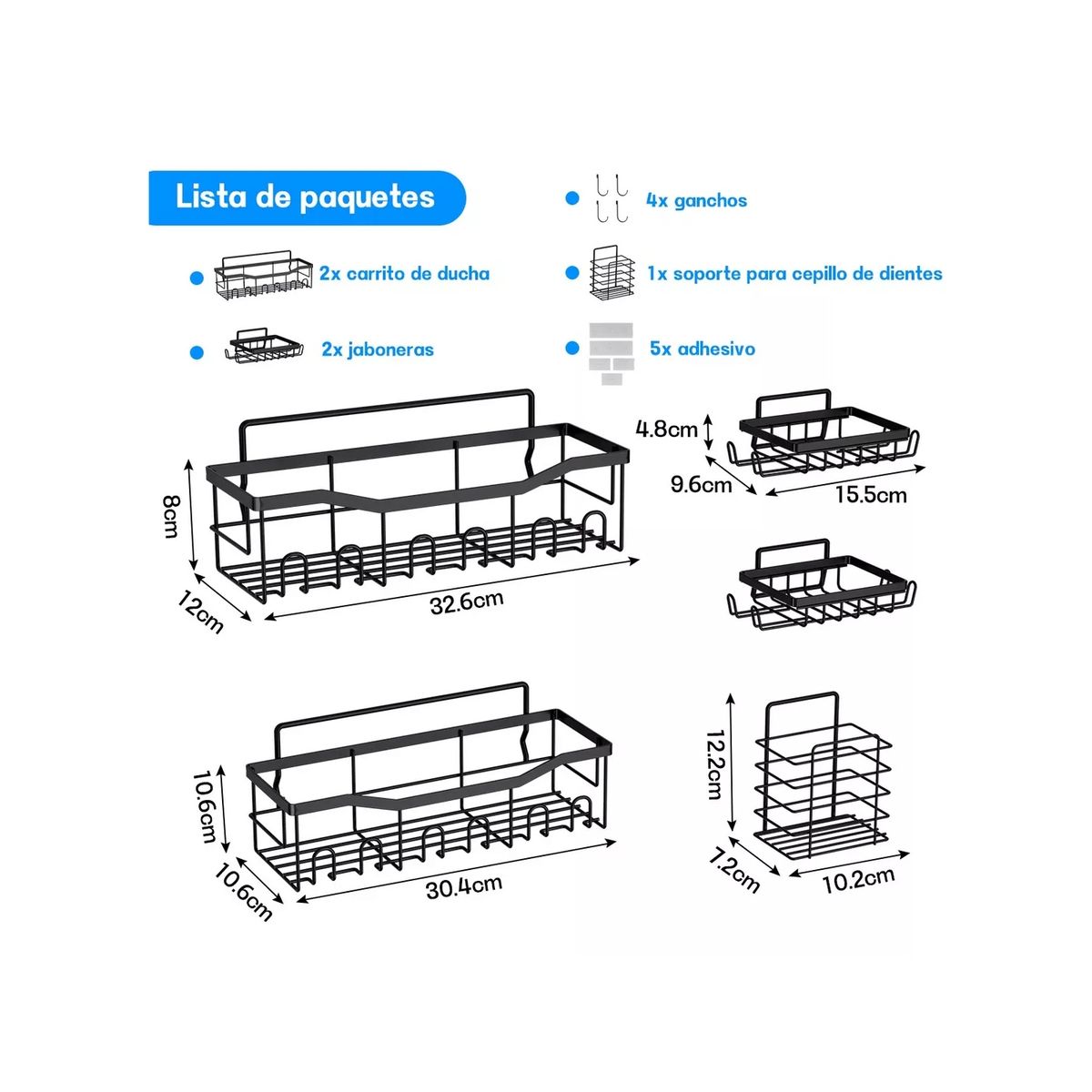GENERICO - Set 5 Organizadores Esquineros De Ducha Colgadores Jaboneras