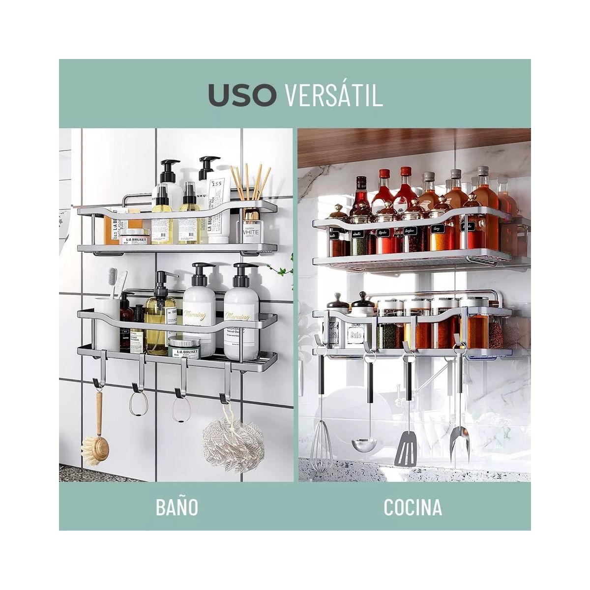 GENERICO - Organizador De Ducha Repisa Baño Adhesivo Set 2 Inoxidable Color Plata