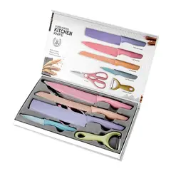 GENERICO - Set De 6 Juego Cuchillos Tijera Pelador Cocina