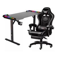 Set Silla Gamer Con Reposapiés y Escritorio Gamer T-RGB 120cm Negro