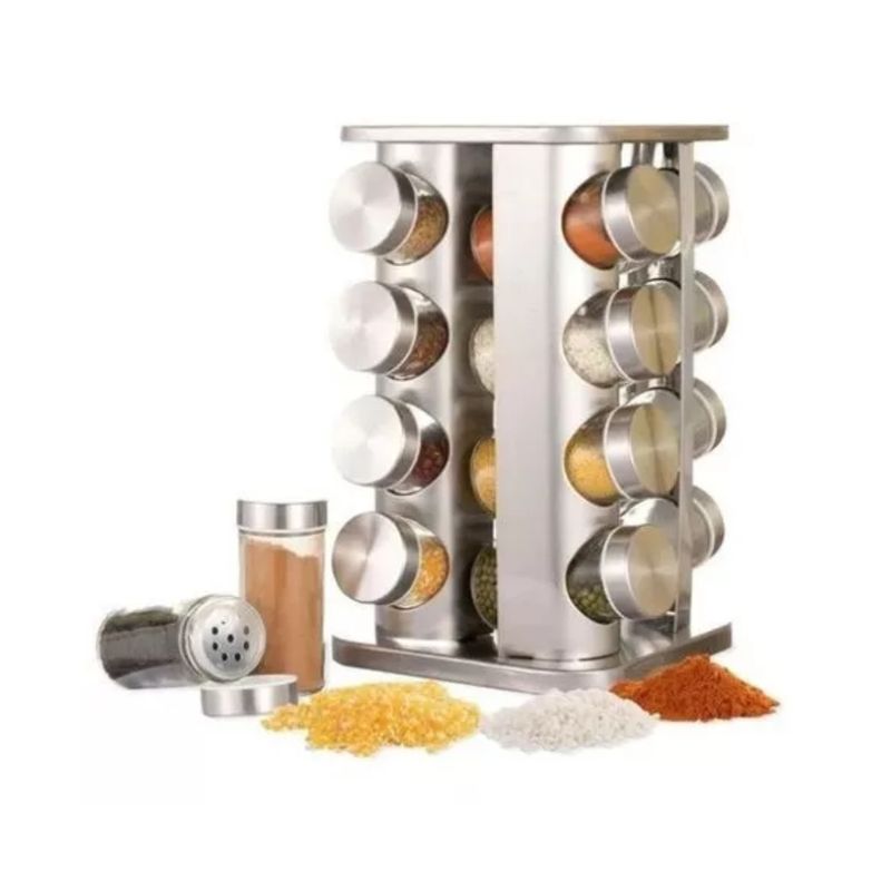 GENERICO - Especiero Giratorio 16 Frascos Cocina Condimentos Color Gris