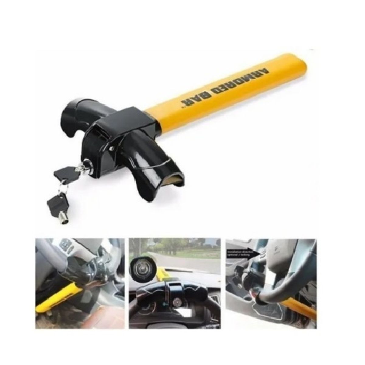 GENERICO - Traba de Volante Antirrobo para Auto Tipo T con 2 Llaves