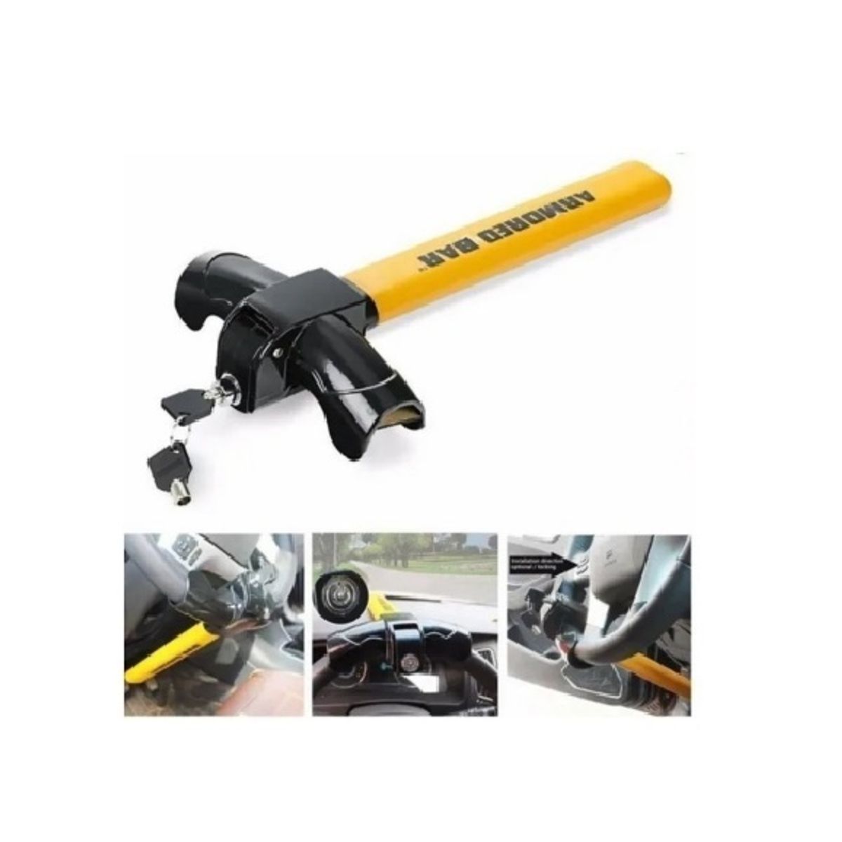 GENERICO - Seguridad Traba Volante Auto Tipo T Con 2 Llave