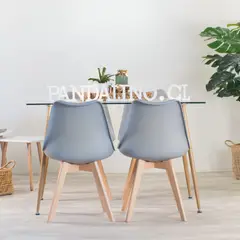 PANDALINO - Juego de Comedor Mesa Vidrio 120x80 + 4 Sillas Tulip Gris