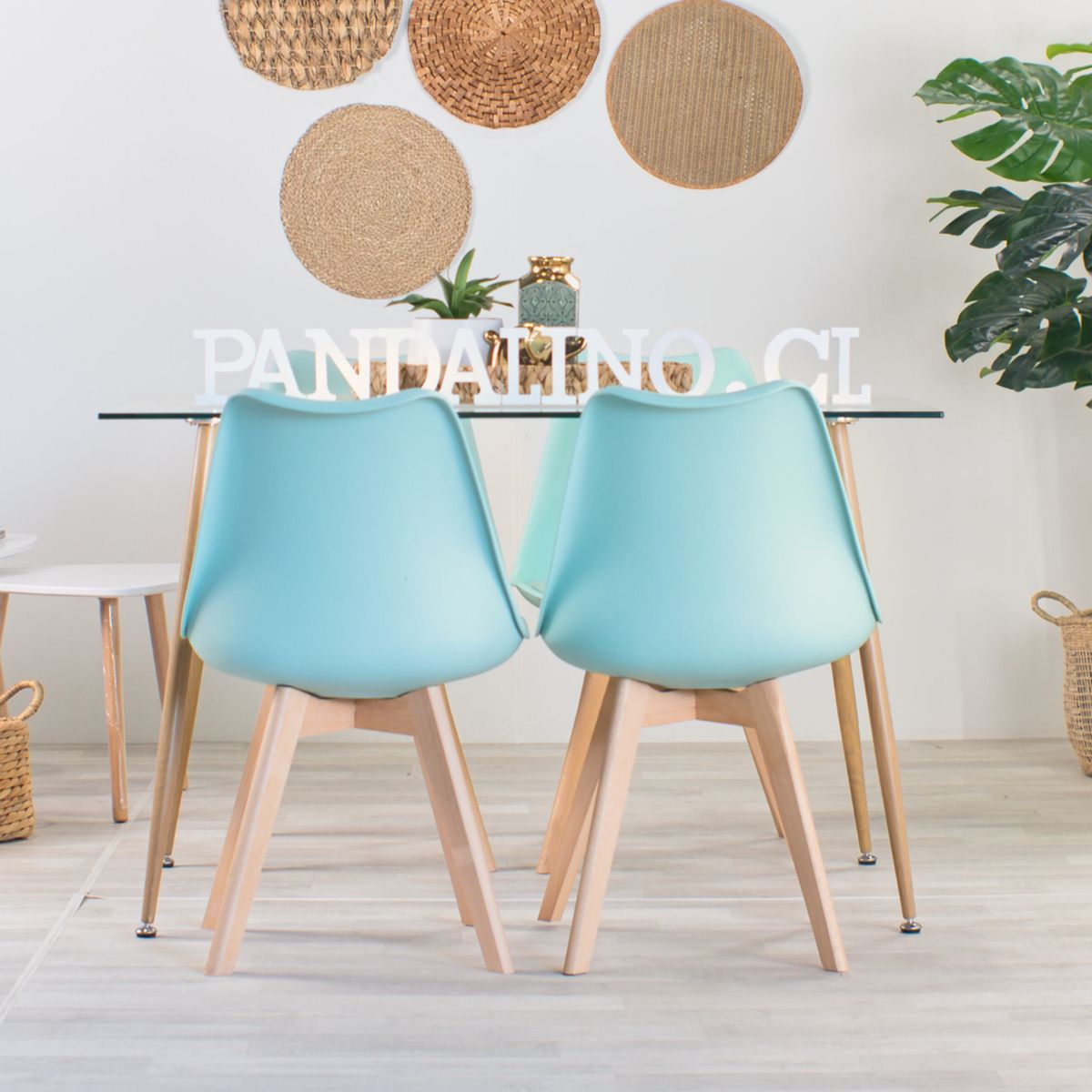 PANDALINO - Comedor Mesa Rectangular Vitreo 120x80 + 4 Sillas Tulip Menta