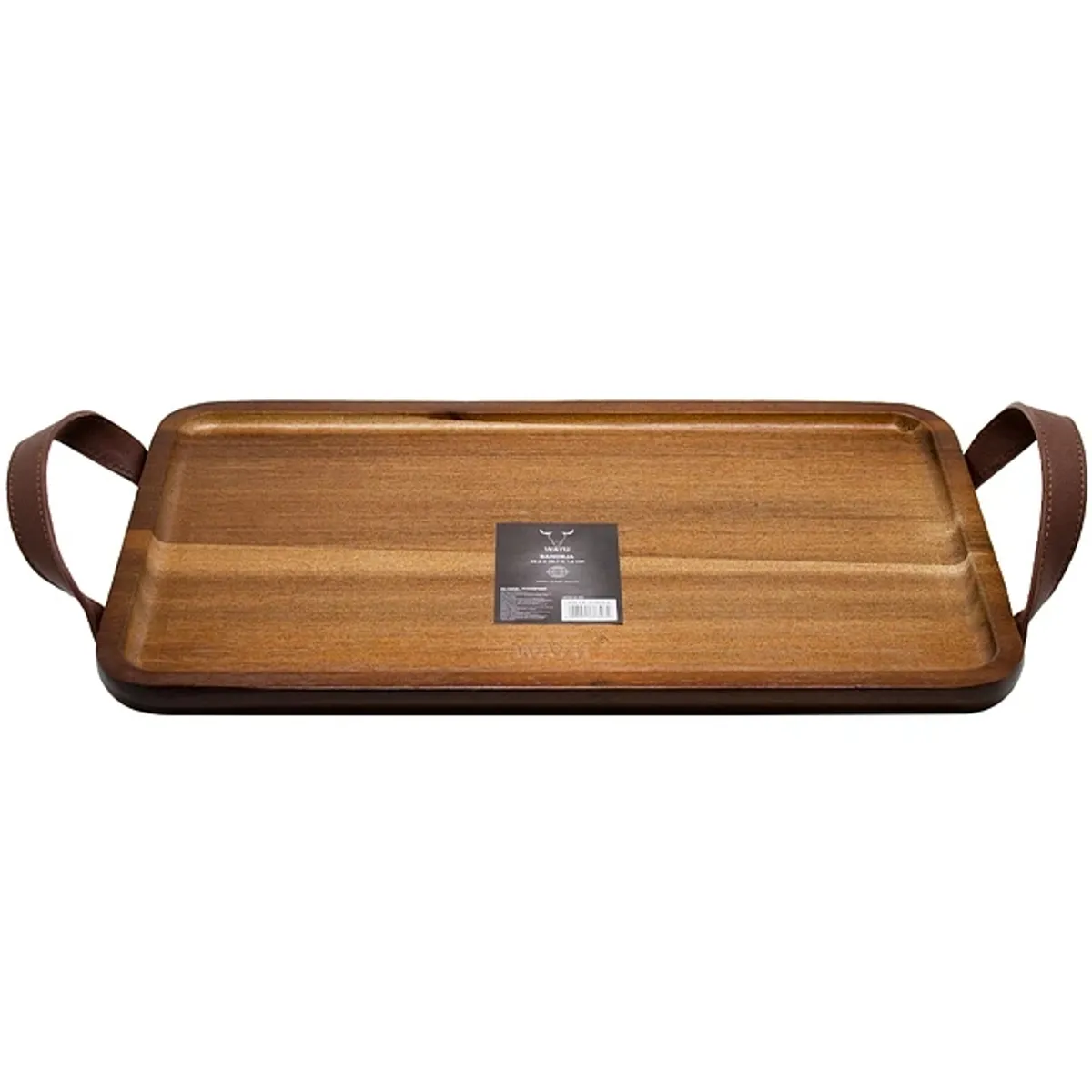 WAYU - Bandeja Acacia con Asas de Cuero 35x21cm Asado Quincho Wayu