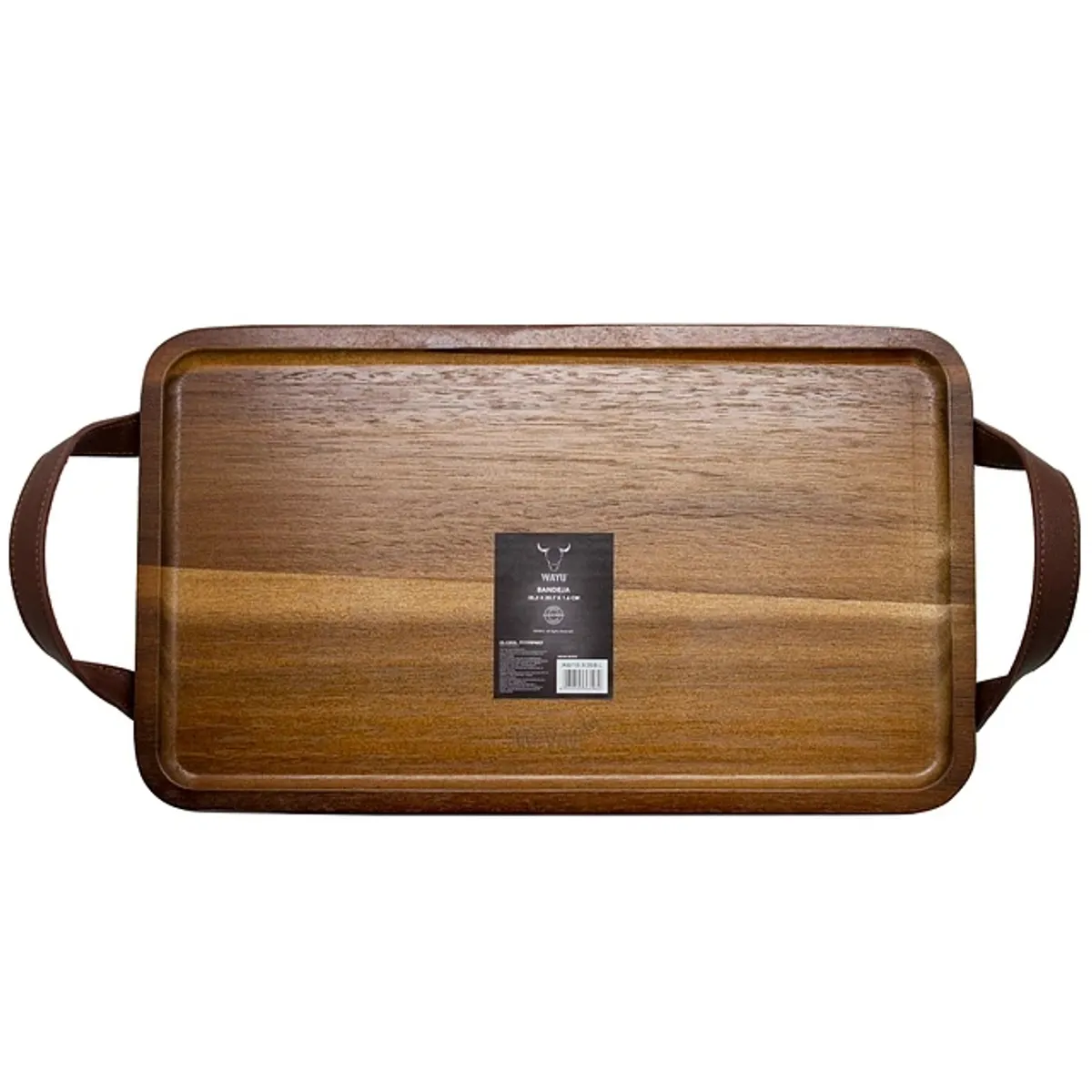 WAYU - Bandeja Acacia con Asas de Cuero 35x21cm Asado Quincho Wayu