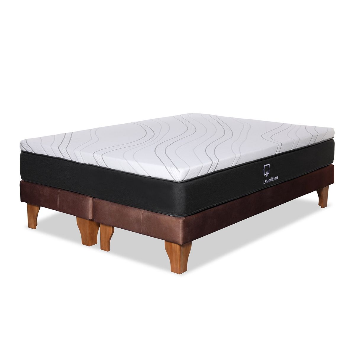 LATAM HOME - CAMA ZEN TOP FOAM VISCO CUERO KENTUCKY CAFÉ MORO SUPER KING