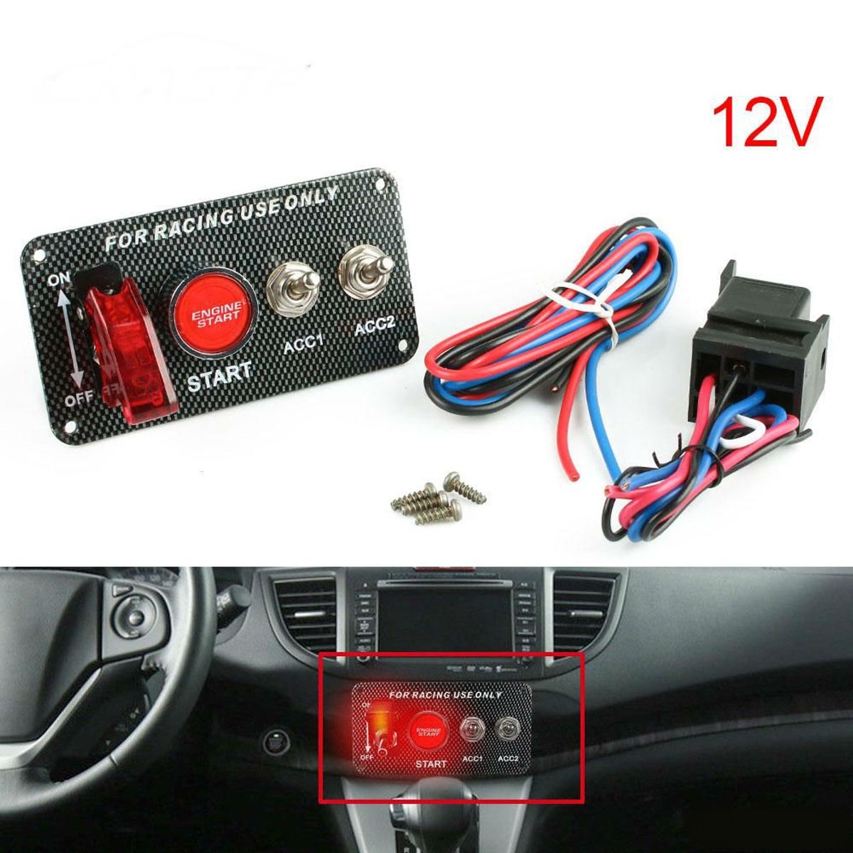 GENERICO - Botonera De Encendido Swicht Doble Auto Racing Tuning Karvas