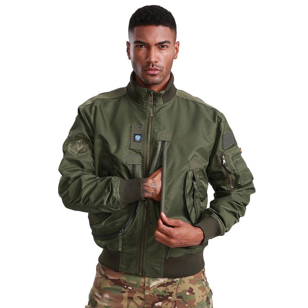 TIOZONEY - Chaqueta de aviador con cuello para hombre - Verde