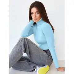 TIOZONEY - Sweater De Cuello Alto Mujer - Celeste