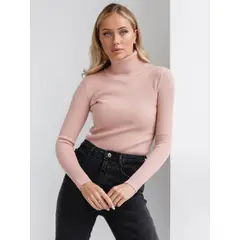 TIOZONEY - Sweater De Cuello Alto Mujer - Rosado Claro