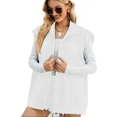 TIOZONEY - Chaqueta Jeans sin mangas Mujer - Blanco